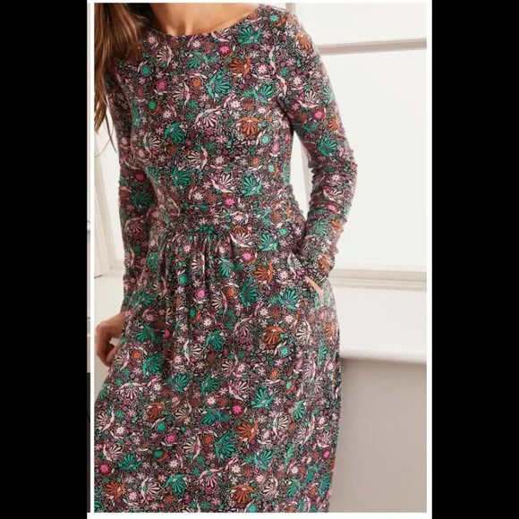 BODEN Abigail Long Sleeve Jersey Dress in Black Florals SZ 8 - Picture 1 of 13